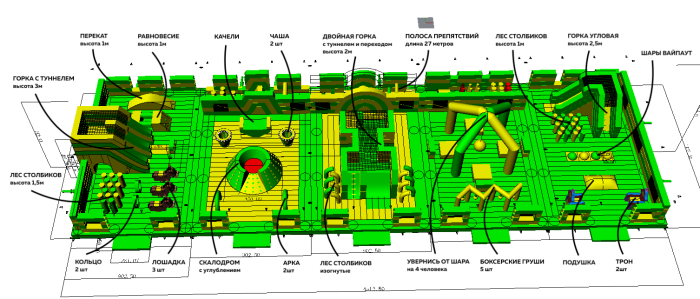 Надувной батутный парк "Лес чудес"  45*15*10 м