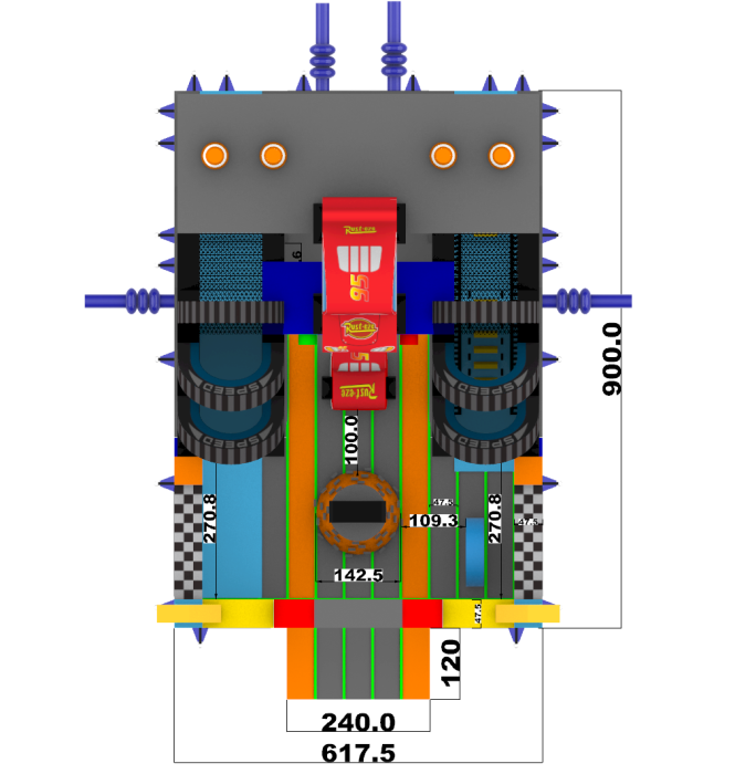 Надувной батут "Супер тачки 3D с переходом" 9*6*7 м