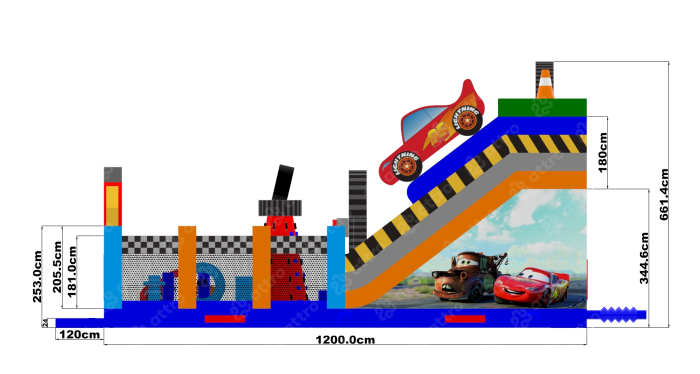 Надувая горка "Супер тачки 3D", 12*6*6,6 м