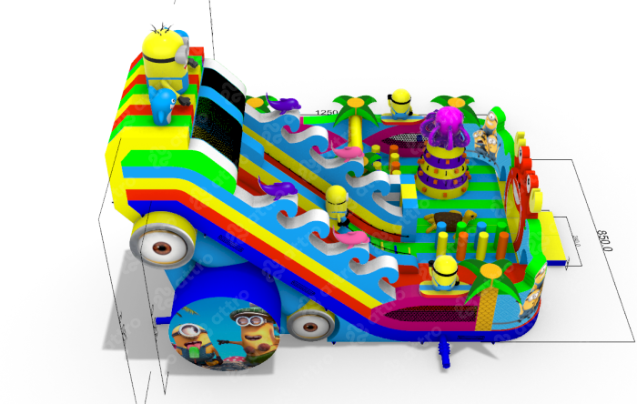 Надувной батут "Миньоны под волной" 12,5*8,5*9,2 м