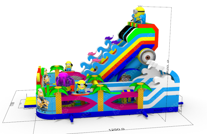 Надувной батут "Миньоны под волной" 12,5*8,5*9,2 м