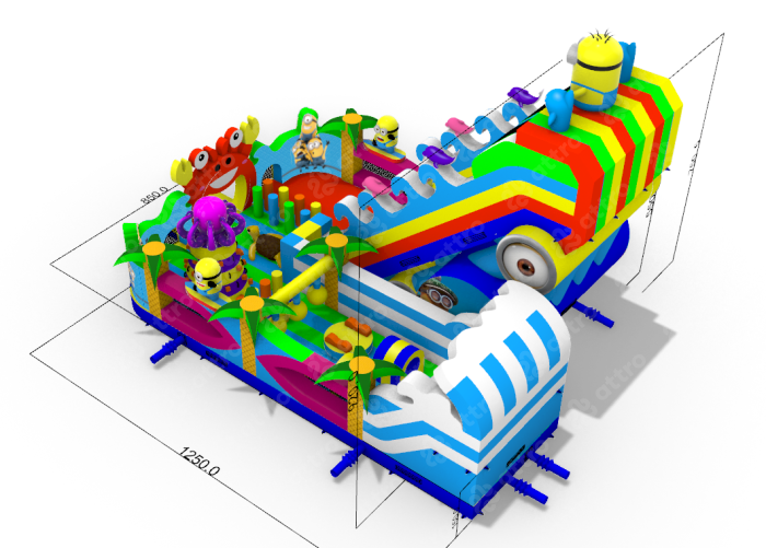 Надувной батут "Миньоны под волной" 12,5*8,5*9,2 м