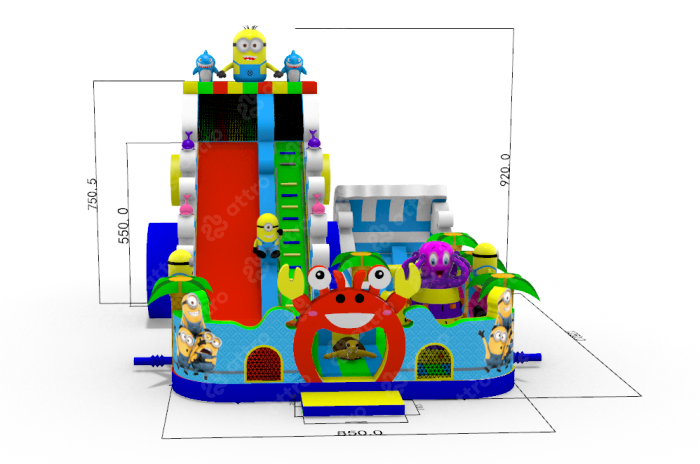 Надувной батут "Миньоны под волной" 12,5*8,5*9,2 м