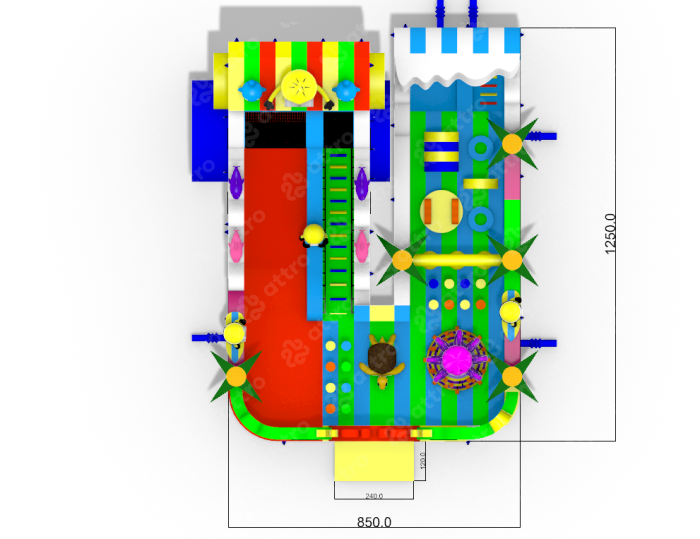Надувной батут "Миньоны под волной" 12,5*8,5*9,2 м