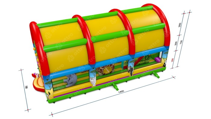 Надувной батут "Мадагаскар с крышей 2" 14*7*7 м