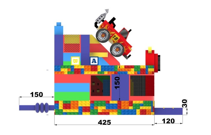 Надувной батут "Тачки конструктор" 5*4,5*4,5 м