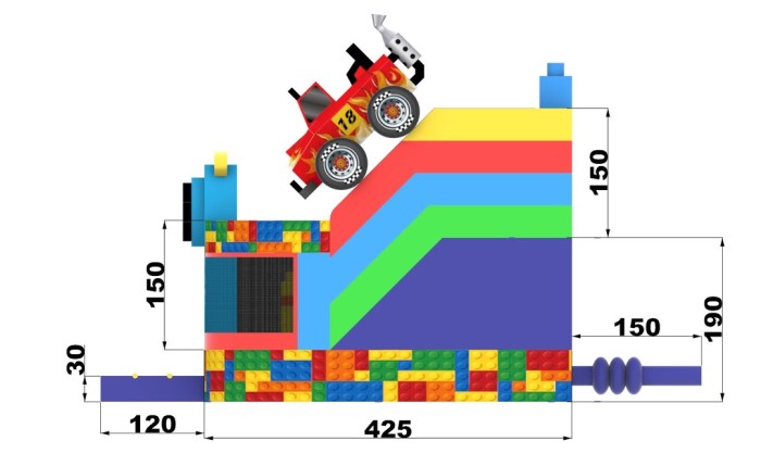 Надувной батут "Тачки конструктор" 5*4,5*4,5 м