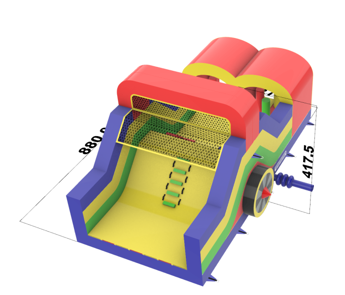 Надувная полоса препятствий "Паровозик" всесезонная размер 32*5*4,5 м