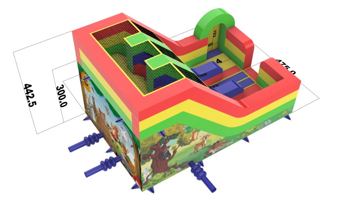 Надувная полоса препятствий "Паровозик" всесезонная размер 32*5*4,5 м