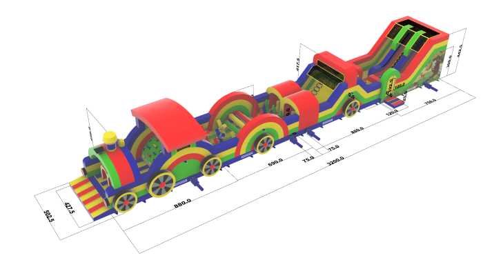 Надувная полоса препятствий "Паровозик" всесезонная размер 32*5*4,5 м